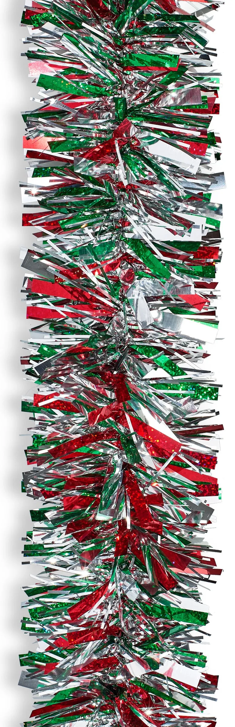 10' Deluxe Laser Red, Green and Metallic Silver Tinsel Christmas Garland