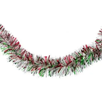 10' Deluxe Laser Red, Green and Metallic Silver Tinsel Christmas Garland