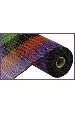 10.25" Faux Jute Wide Stripe Mesh Ribbon: Purple/Green/Black/Orange (10 Yards)