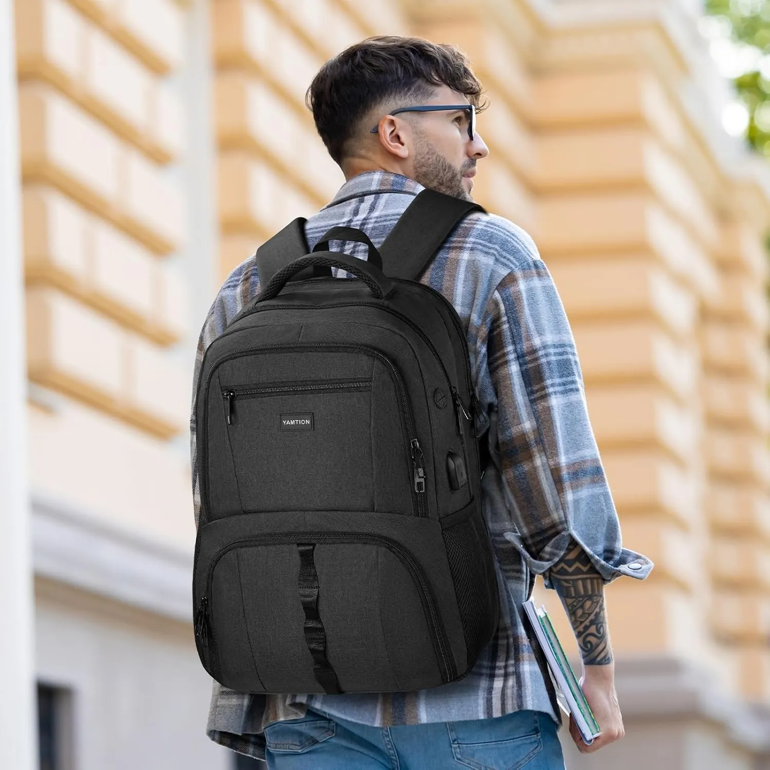 15,6 Inch Laptop Backpack for Men,Gym Backpack with Shoe Compartment,Bookbag for Boys Teens with USB Port for Sports Essentials Wrestling Athletic Crossfit Bowling Gymnastics