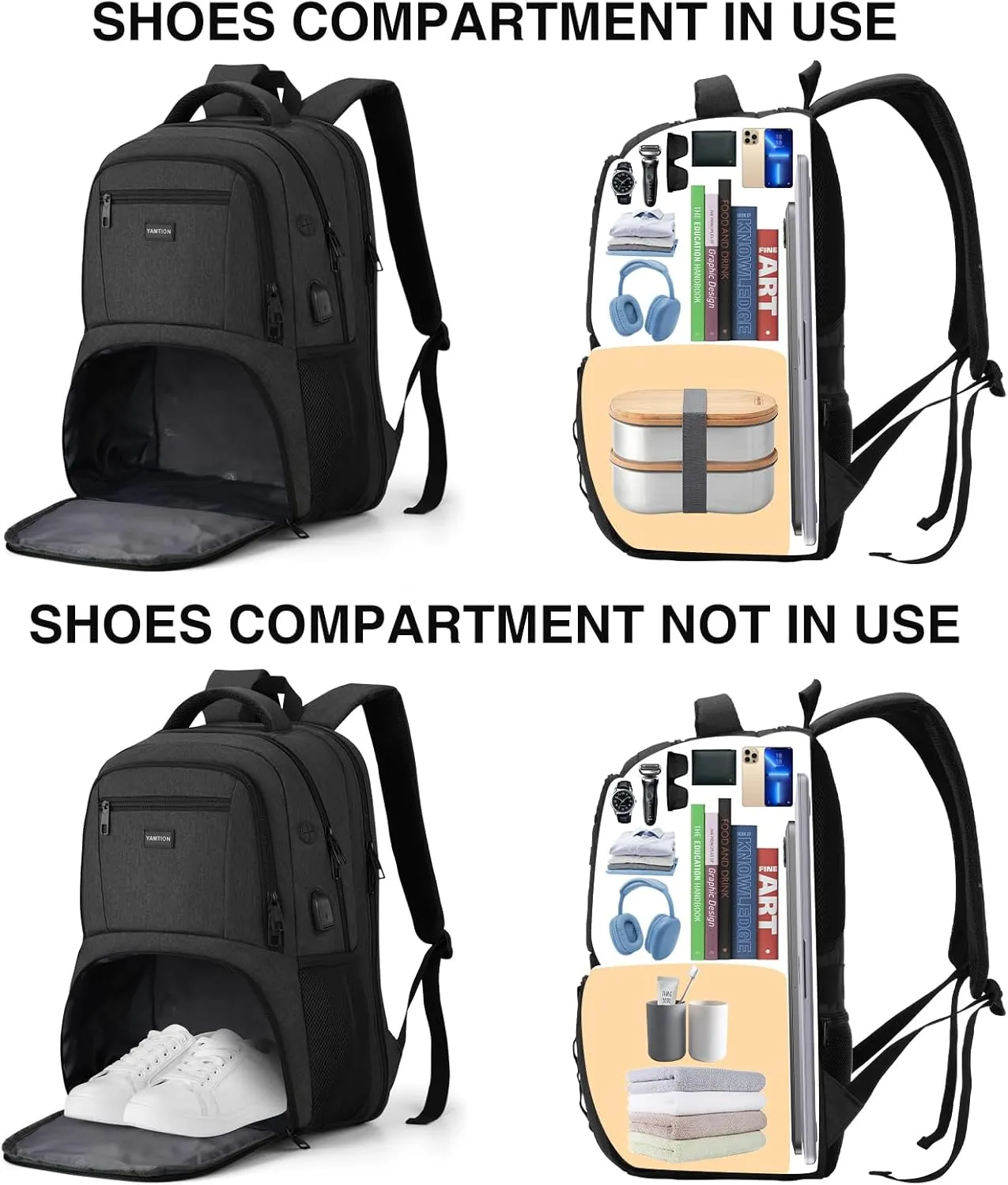 15,6 Inch Laptop Backpack for Men,Gym Backpack with Shoe Compartment,Bookbag for Boys Teens with USB Port for Sports Essentials Wrestling Athletic Crossfit Bowling Gymnastics