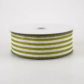 1.5" Canvas Cabana Stripes Ribbon: Ivory & Kiwi Green (10 Yards)