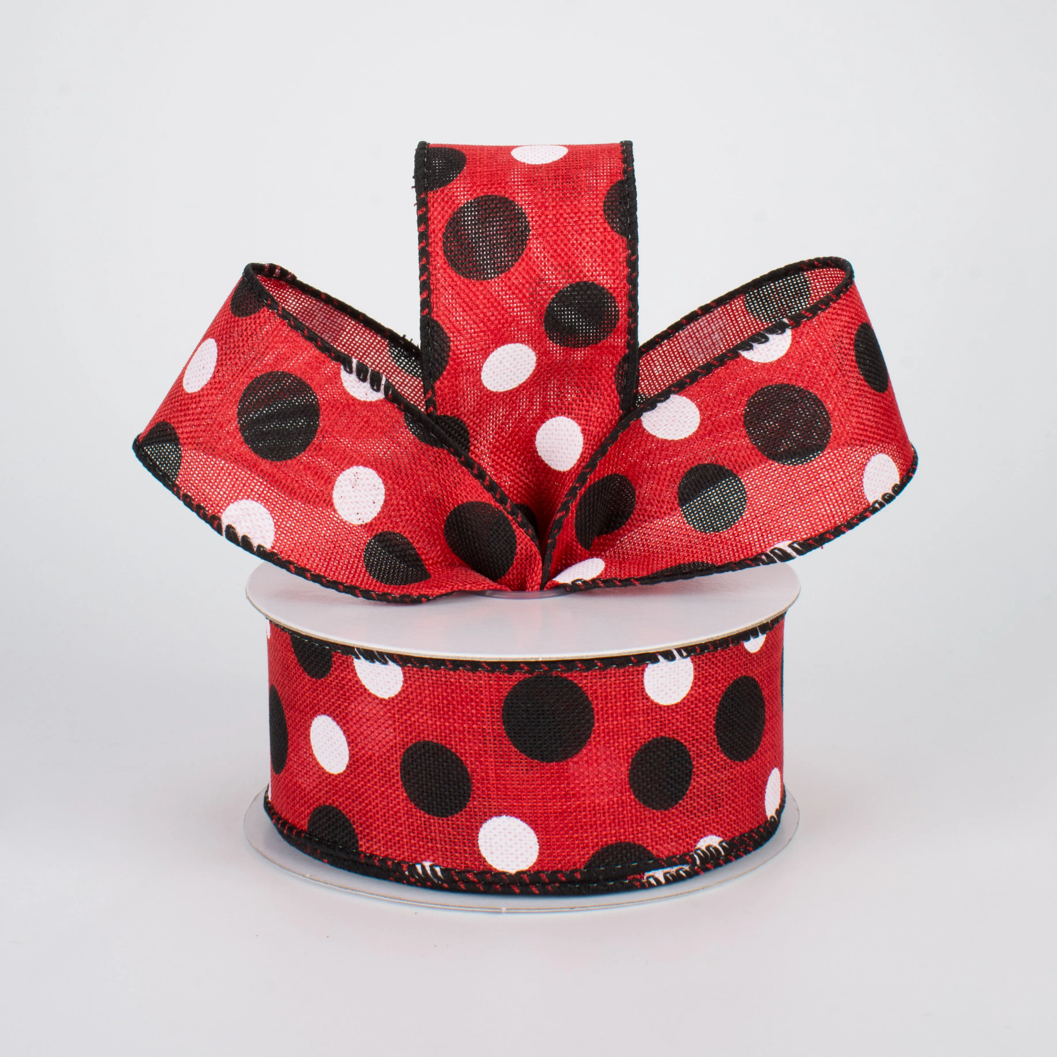 1.5" Canvas Polka Dots Ribbon: Red, Black & White (10 Yards)