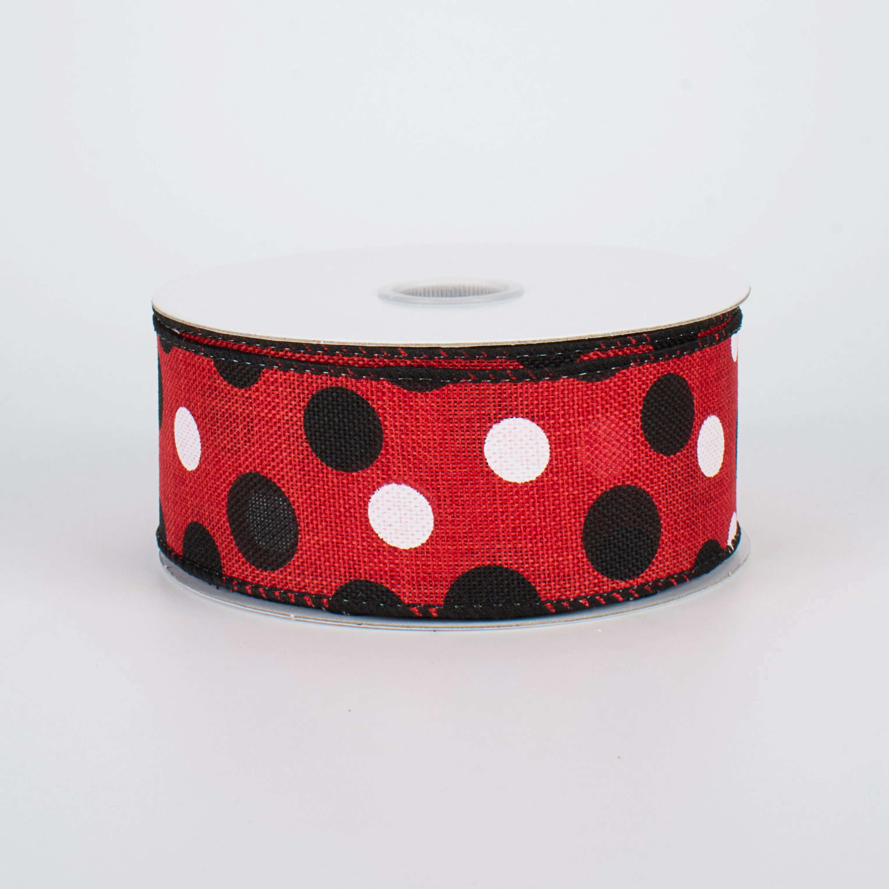 1.5" Canvas Polka Dots Ribbon: Red, Black & White (10 Yards)