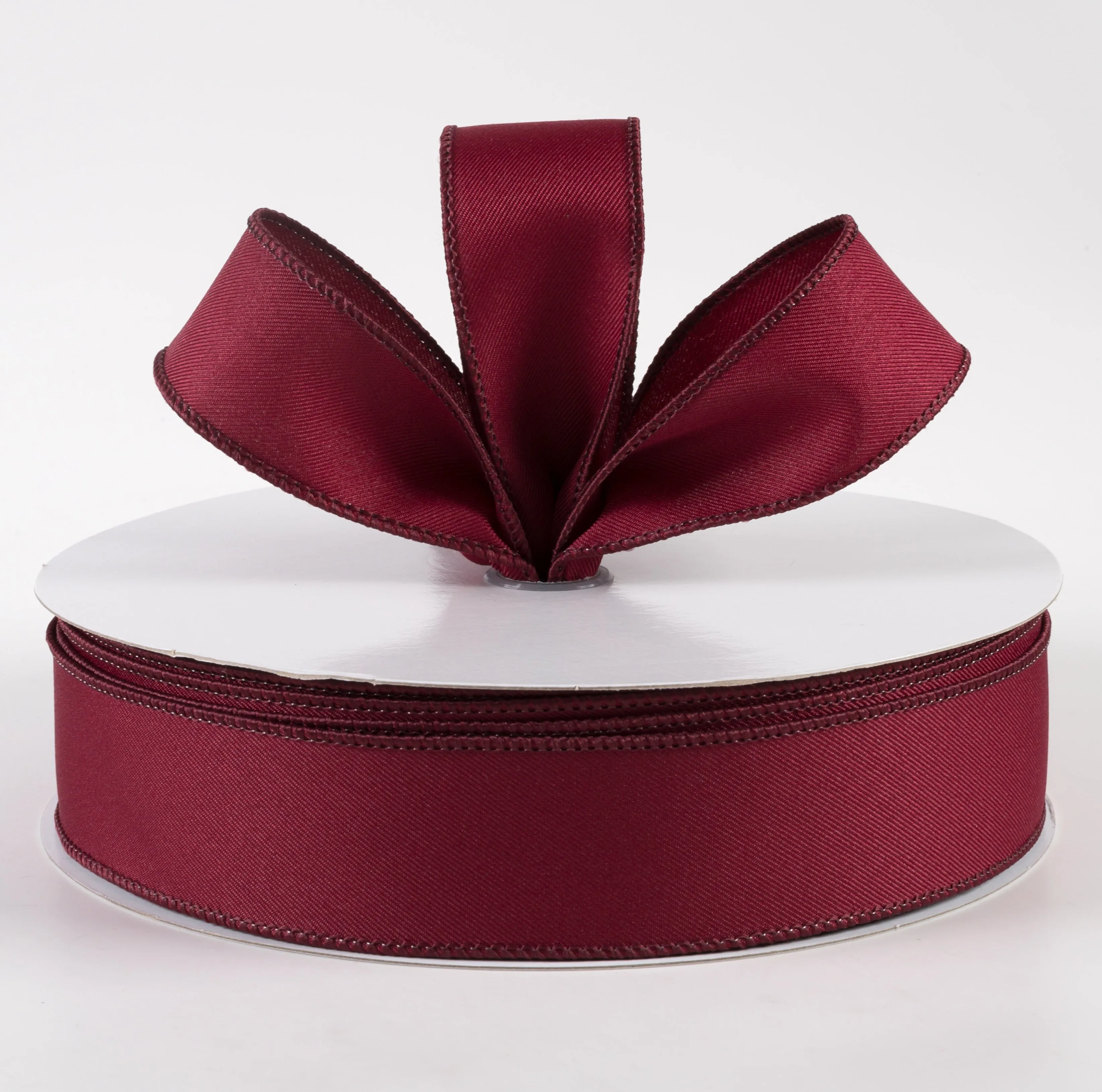 1.5" Diagonal Weave Fabric Ribbon: Wine (50 Yards)