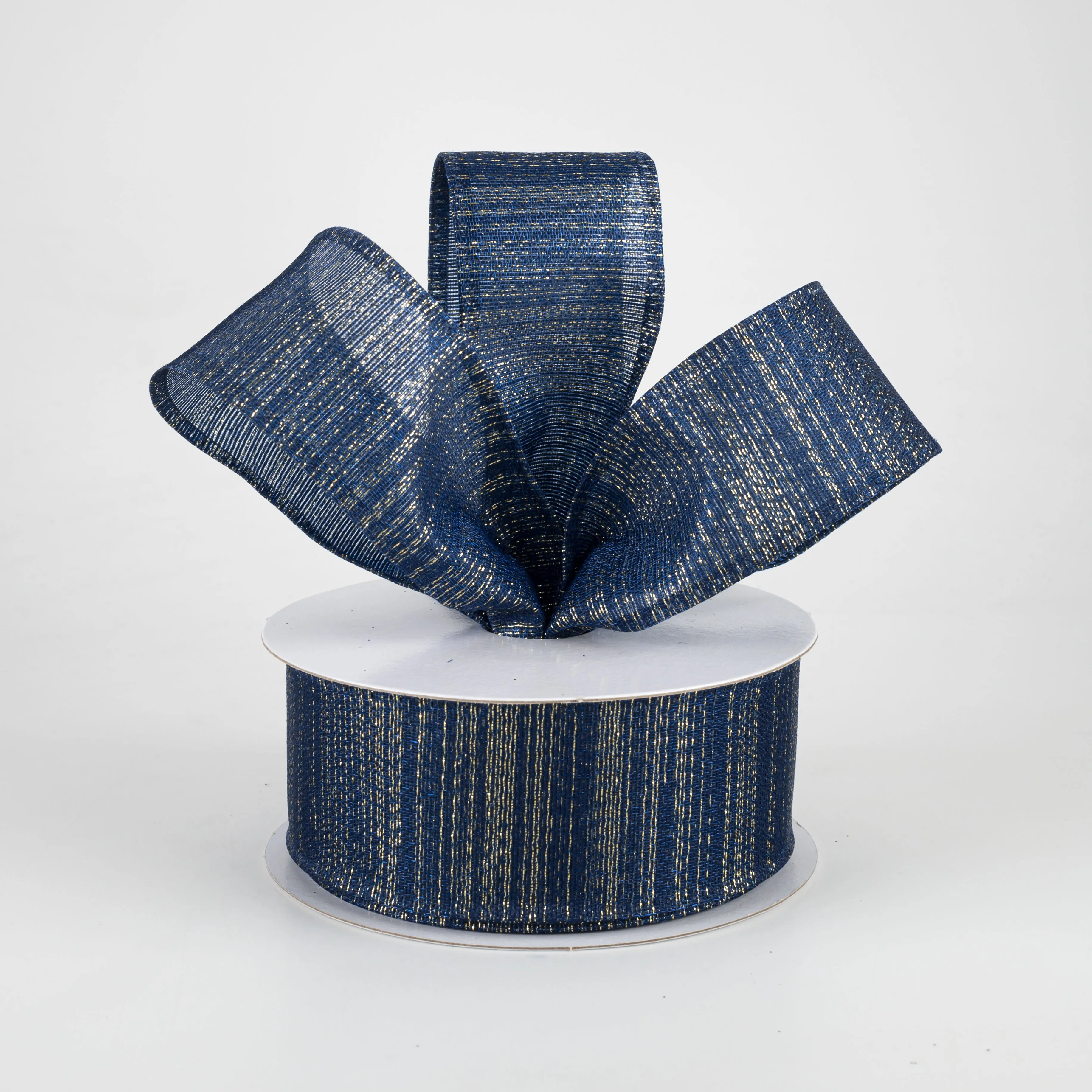 1.5" Elegant Metallic Weave Ribbon: Navy & Gold (10 Yards)