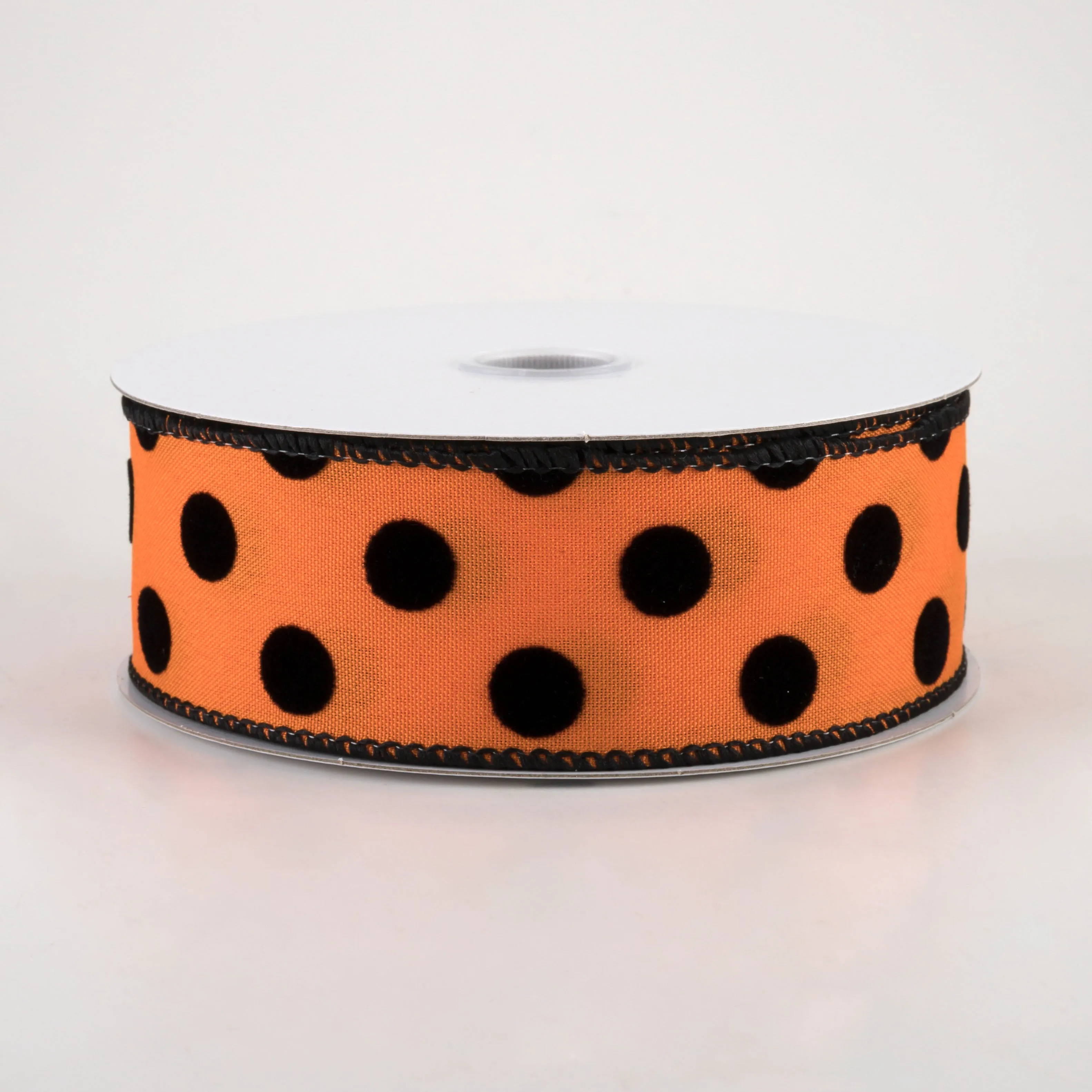 1.5" Flocked Dots Ribbon: Orange & Black (10 Yards)