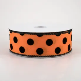 1.5" Flocked Dots Ribbon: Orange & Black (10 Yards)