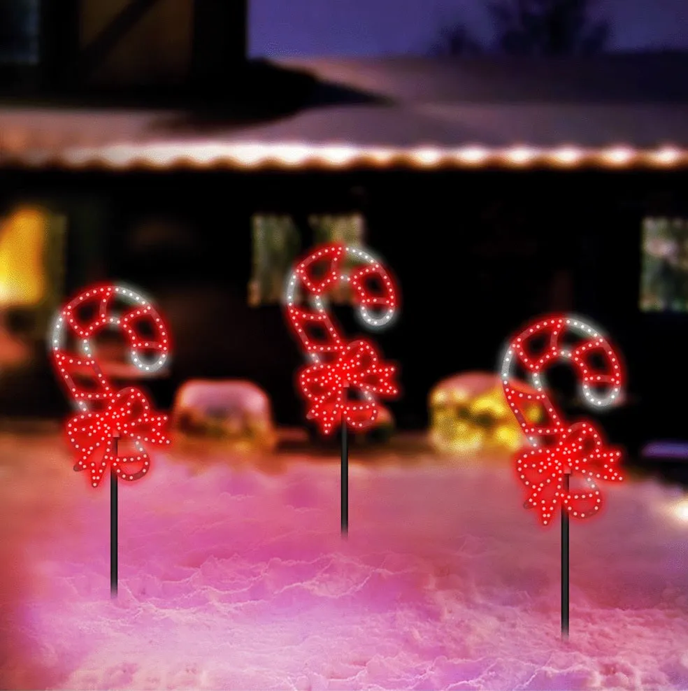 16" Hi-Vibrant LED Candy Cane with Bow Christmas Decoration