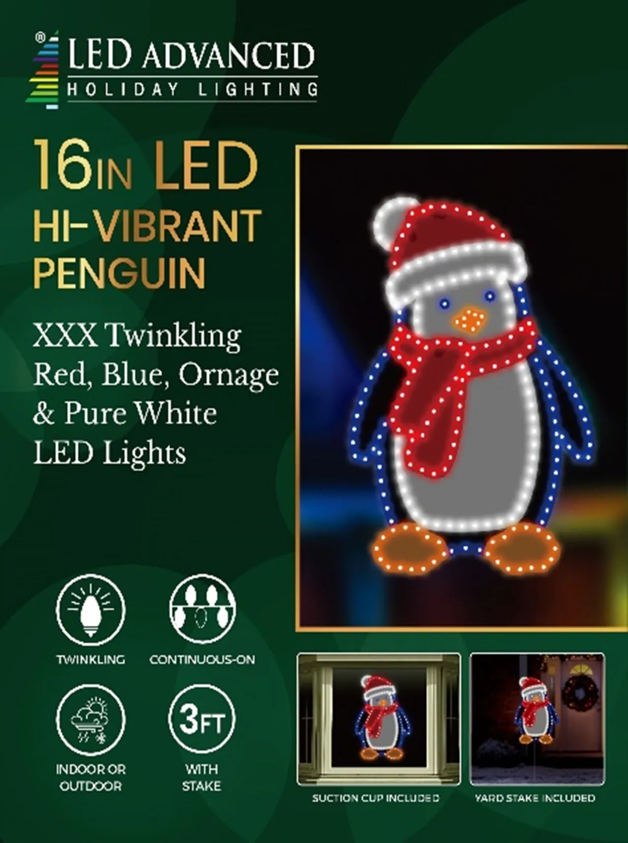 16" Hi-Vibrant LED Penguin Christmas Decoration