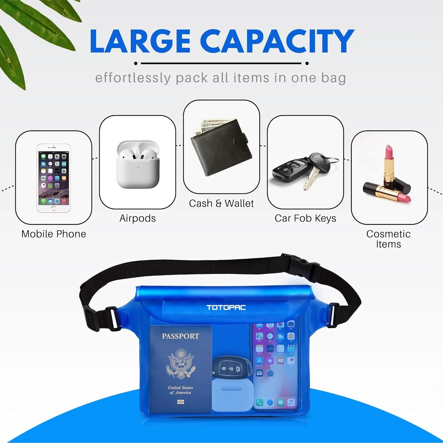 2-Pack Waterproof Fanny Pack, Phone Pouch with Waist Strap, 9x6.7 Inch Dry Bag for Phone, Cash, and Valuables  for Swimming, Kayaking, Boating, Snorkeling, and Water Sports (2, Blue   Blue)
