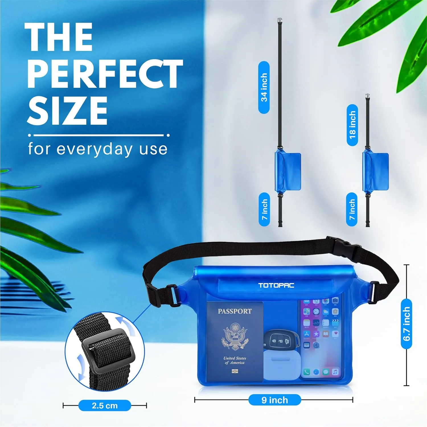 2-Pack Waterproof Fanny Pack, Phone Pouch with Waist Strap, 9x6.7 Inch Dry Bag for Phone, Cash, and Valuables  for Swimming, Kayaking, Boating, Snorkeling, and Water Sports (2, Blue   Blue)