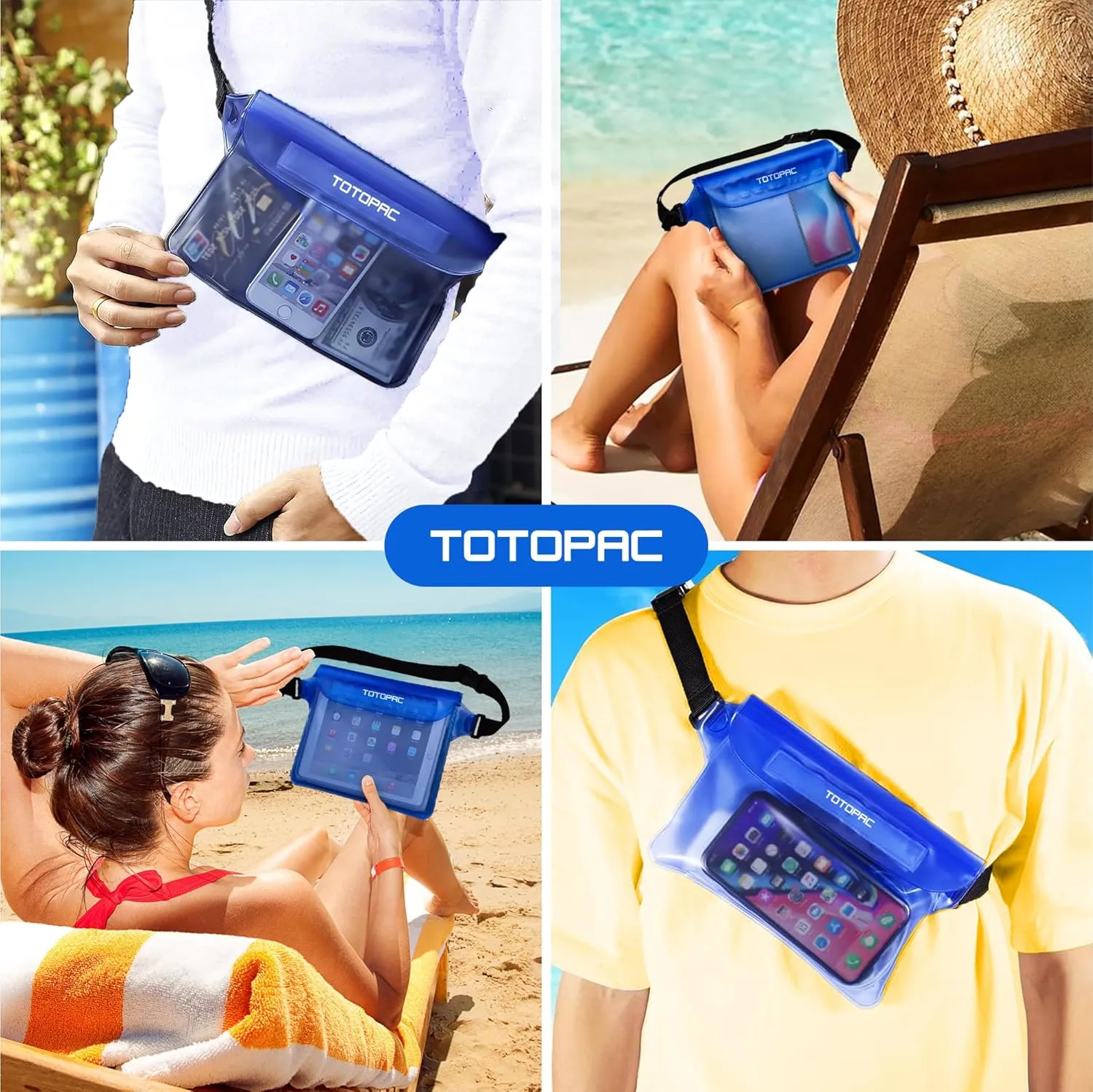 2-Pack Waterproof Fanny Pack, Phone Pouch with Waist Strap, 9x6.7 Inch Dry Bag for Phone, Cash, and Valuables  for Swimming, Kayaking, Boating, Snorkeling, and Water Sports (2, Grey   Blue)