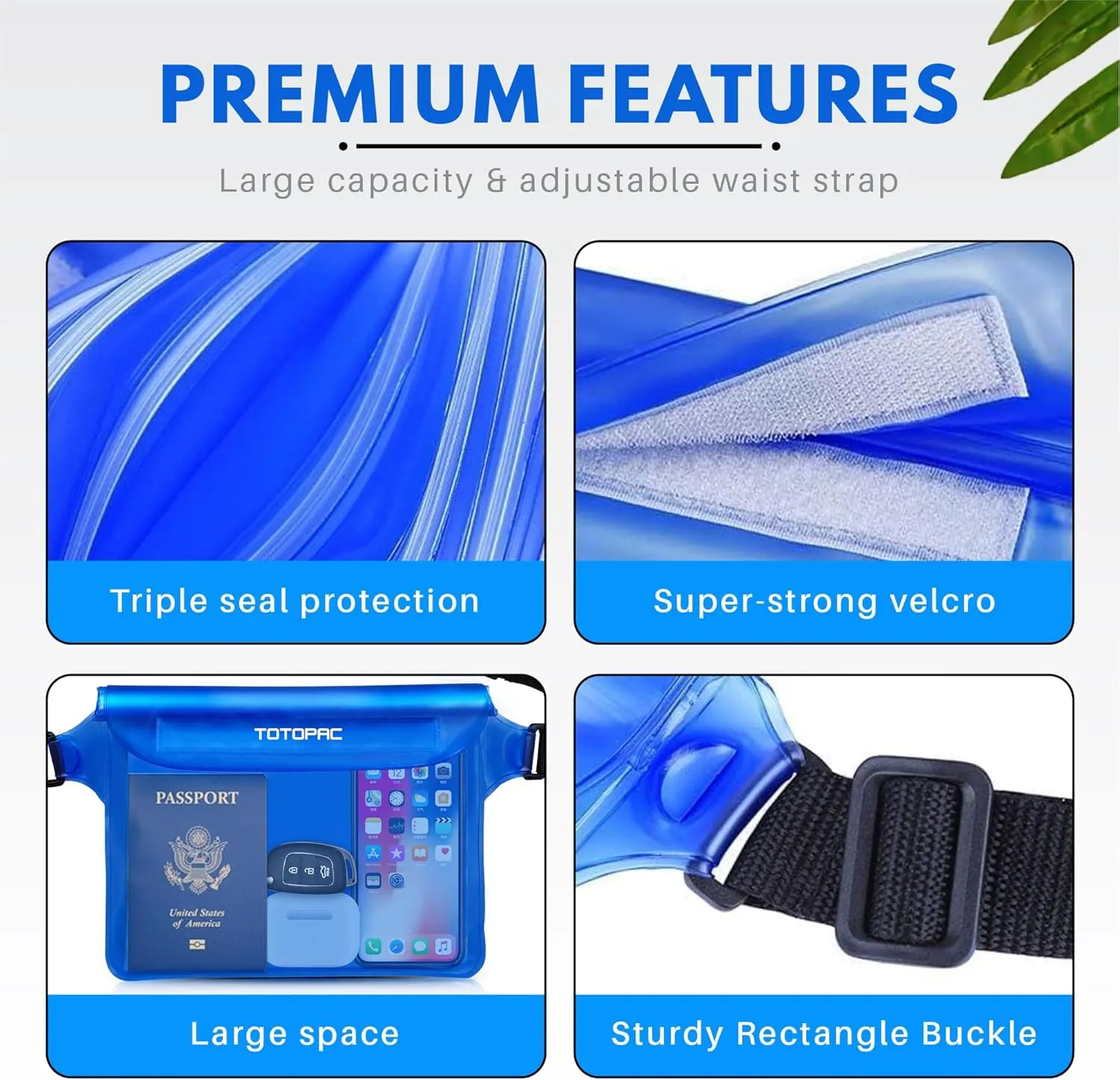 2-Pack Waterproof Fanny Pack, Phone Pouch with Waist Strap, 9x6.7 Inch Dry Bag for Phone, Cash, and Valuables  for Swimming, Kayaking, Boating, Snorkeling, and Water Sports (2, Grey   Blue)