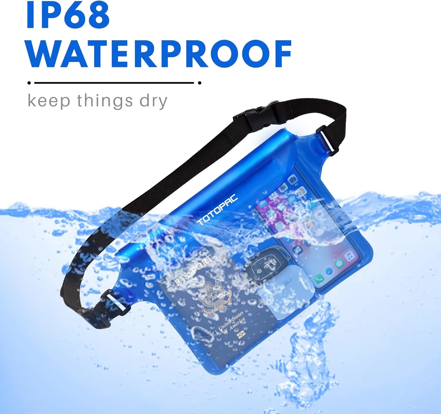 2-Pack Waterproof Fanny Pack, Phone Pouch with Waist Strap, 9x6.7 Inch Dry Bag for Phone, Cash, and Valuables  for Swimming, Kayaking, Boating, Snorkeling, and Water Sports (2, Grey   Blue)