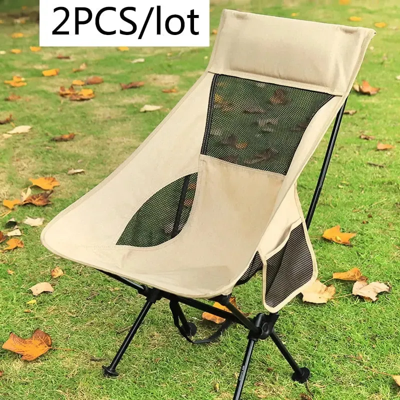 2 PCS Portable Ultralight Outdoor Folding Camping Chairs - Compact and Comfortable Beach Hiking Picnic BBQ Seat Fishing Tools
