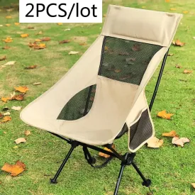 2 PCS Portable Ultralight Outdoor Folding Camping Chairs - Compact and Comfortable Beach Hiking Picnic BBQ Seat Fishing Tools