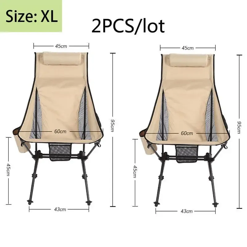 2 PCS Portable Ultralight Outdoor Folding Camping Chairs - Compact and Comfortable Beach Hiking Picnic BBQ Seat Fishing Tools