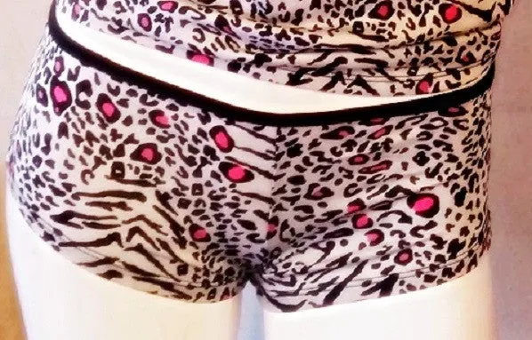 2 Piece Animal Print Cami & Boyshort with Pink Accents