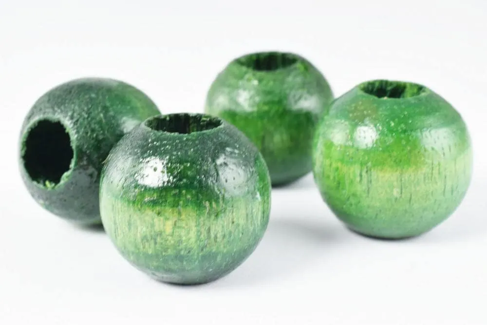 21x20mm Round Large Hole Green Wooden Beads, Wooden Beading Tools, Large Hole Green Wood Beads, Macrame Beads, Round Wooden Beads, DIY