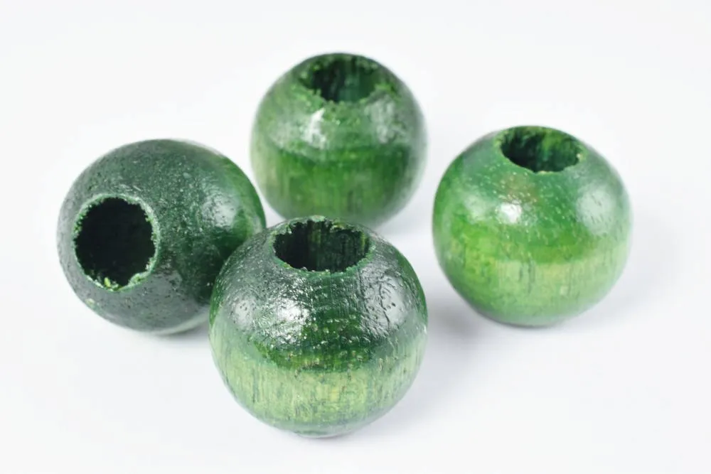 21x20mm Round Large Hole Green Wooden Beads, Wooden Beading Tools, Large Hole Green Wood Beads, Macrame Beads, Round Wooden Beads, DIY