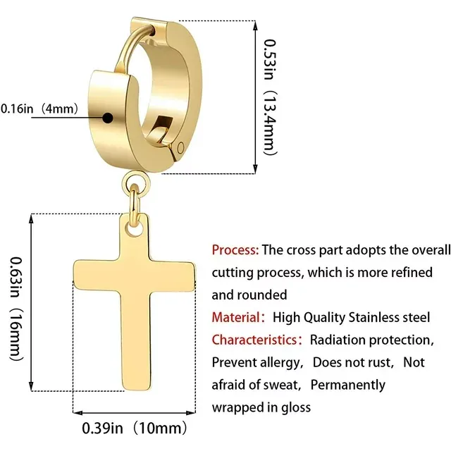 3 Pairs of Cross hoop Earrings for Men and Women Silver Gold Black