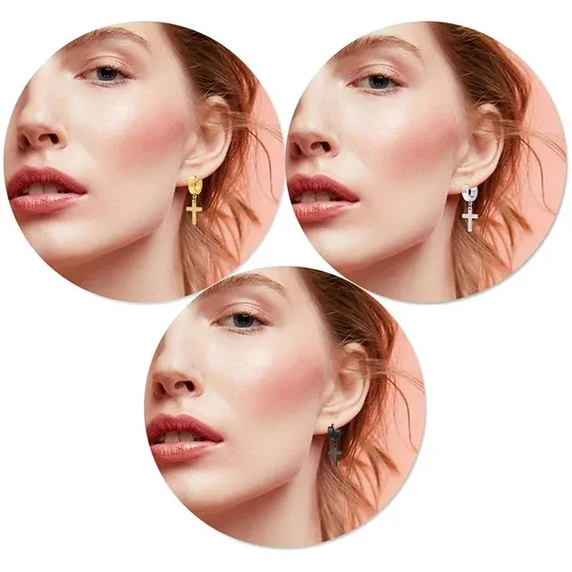 3 Pairs of Cross hoop Earrings for Men and Women Silver Gold Black