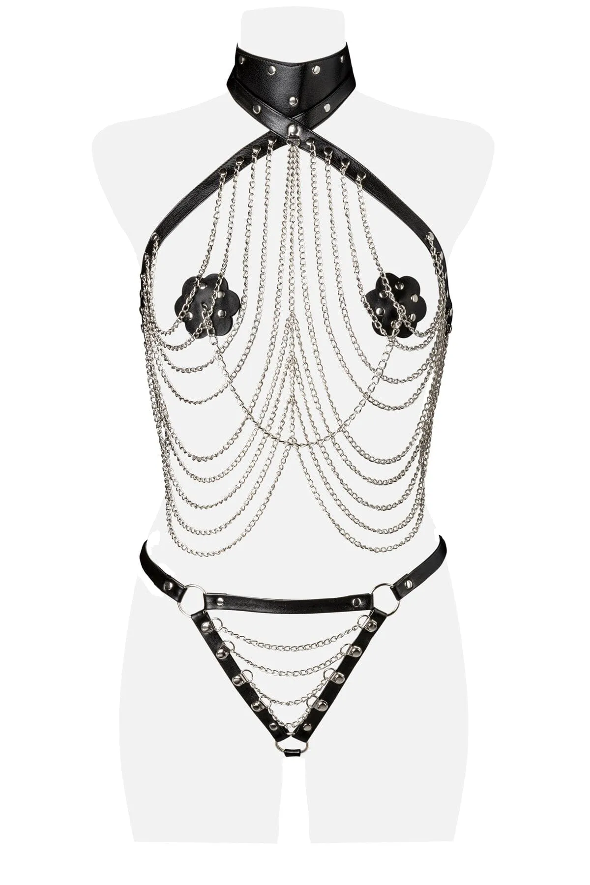 3 Piece Choker Bra And Hanging Chain Set