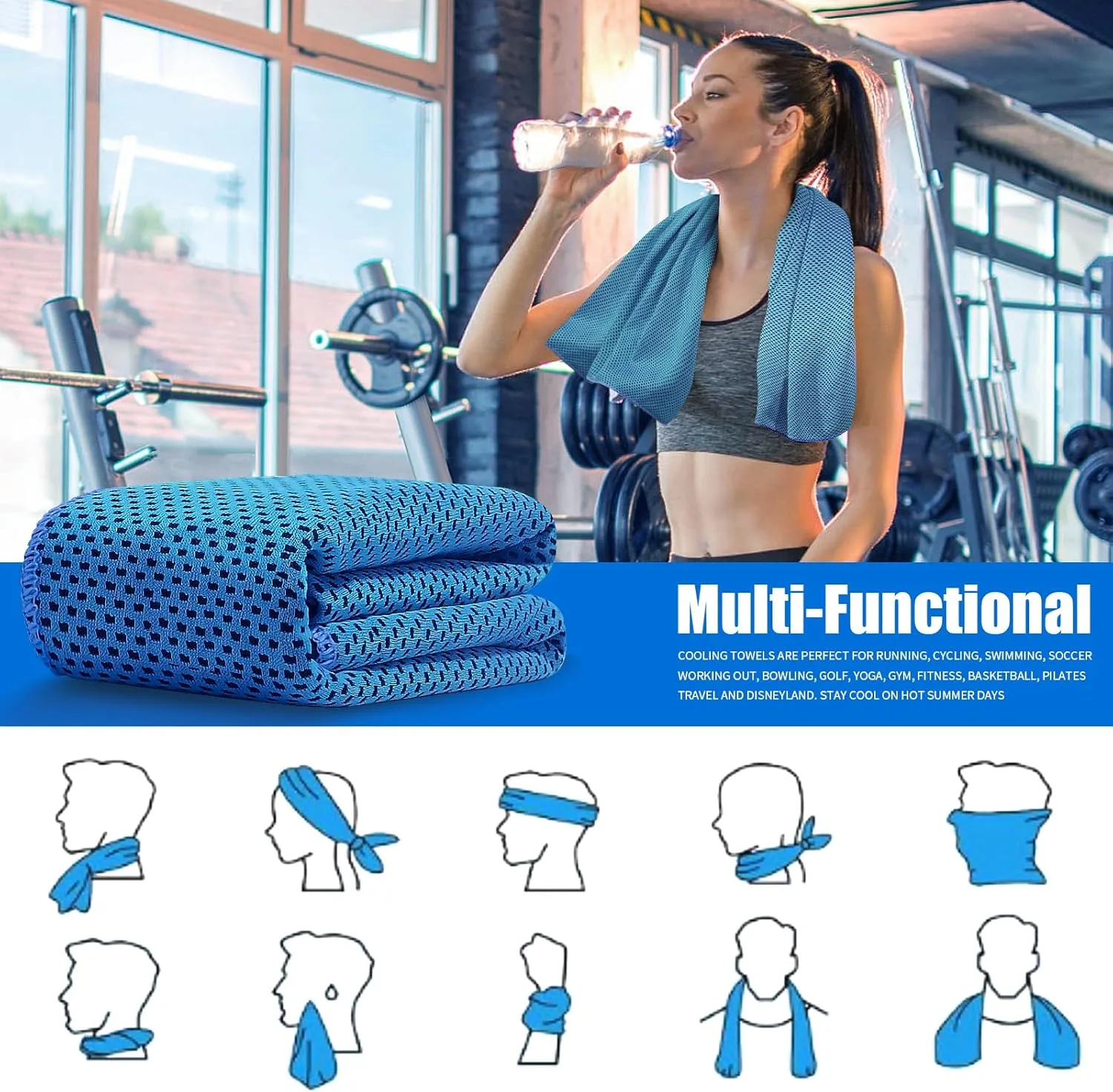 4 Pack Cooling Towels (40"x12"), Cooling Towels for Neck and Face, Gym Towel for Working Out, Soft Breathable Microfiber Ice Towel for Yoga Sport Running Golf