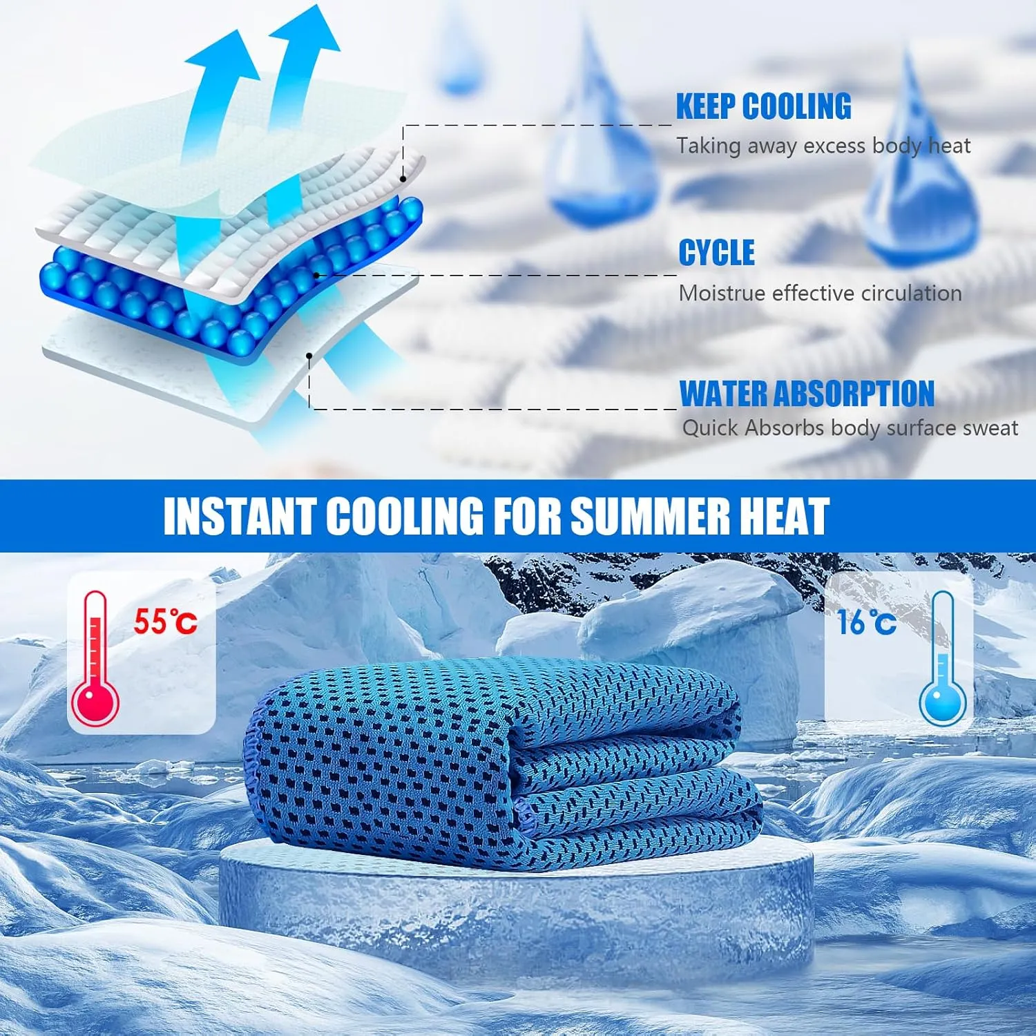 4 Pack Cooling Towels (40"x12"), Cooling Towels for Neck and Face, Gym Towel for Working Out, Soft Breathable Microfiber Ice Towel for Yoga Sport Running Golf
