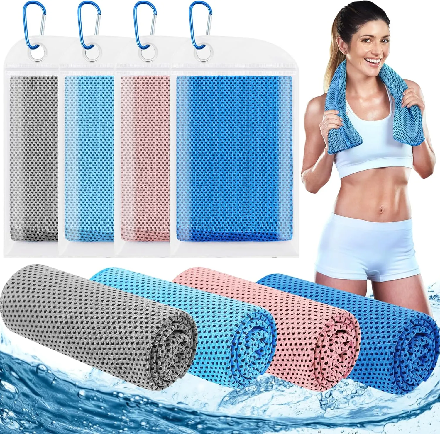 4 Pack Cooling Towels (40"x12"), Cooling Towels for Neck and Face, Gym Towel for Working Out, Soft Breathable Microfiber Ice Towel for Yoga Sport Running Golf