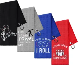 4 Pcs Funny Bowling Towel Embroidered Bowling Towel with 4 Grommets Sport Accessories for Men Women Gift