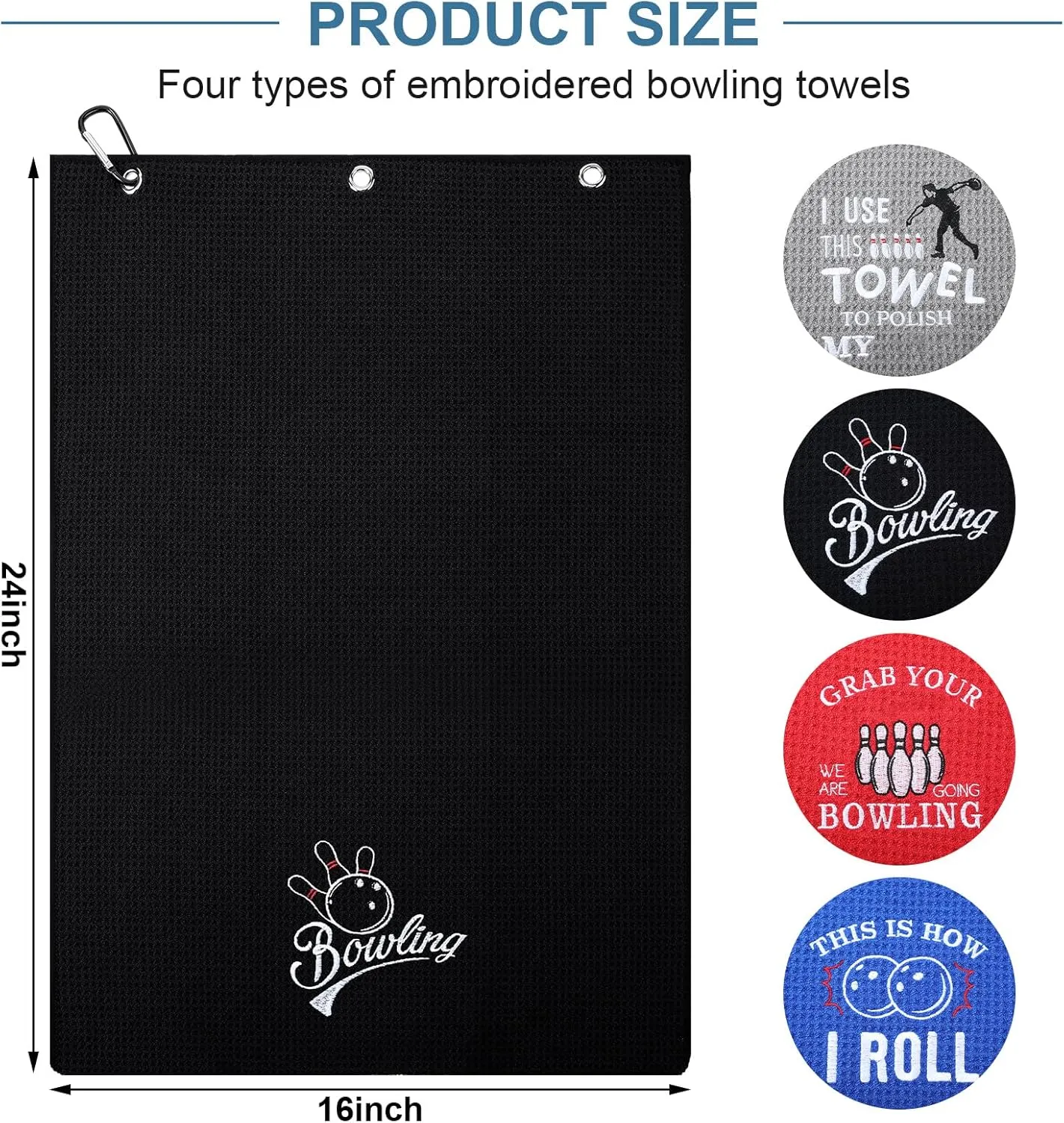 4 Pcs Funny Bowling Towel Embroidered Bowling Towel with 4 Grommets Sport Accessories for Men Women Gift