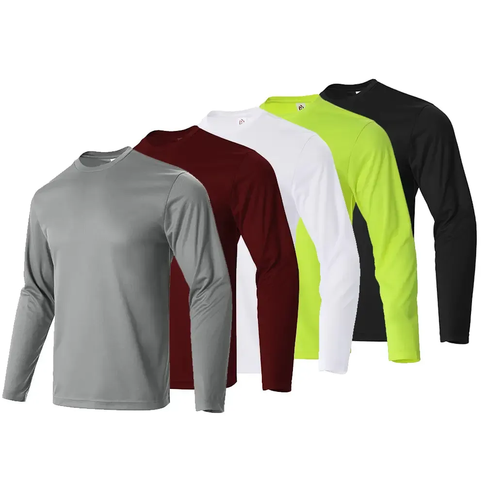 5-Pack Mens Moisture-Wicking Long Sleeve Athletic T-Shirts