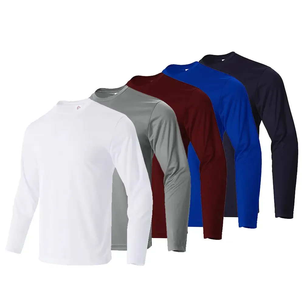 5-Pack Mens Moisture-Wicking Long Sleeve Athletic T-Shirts