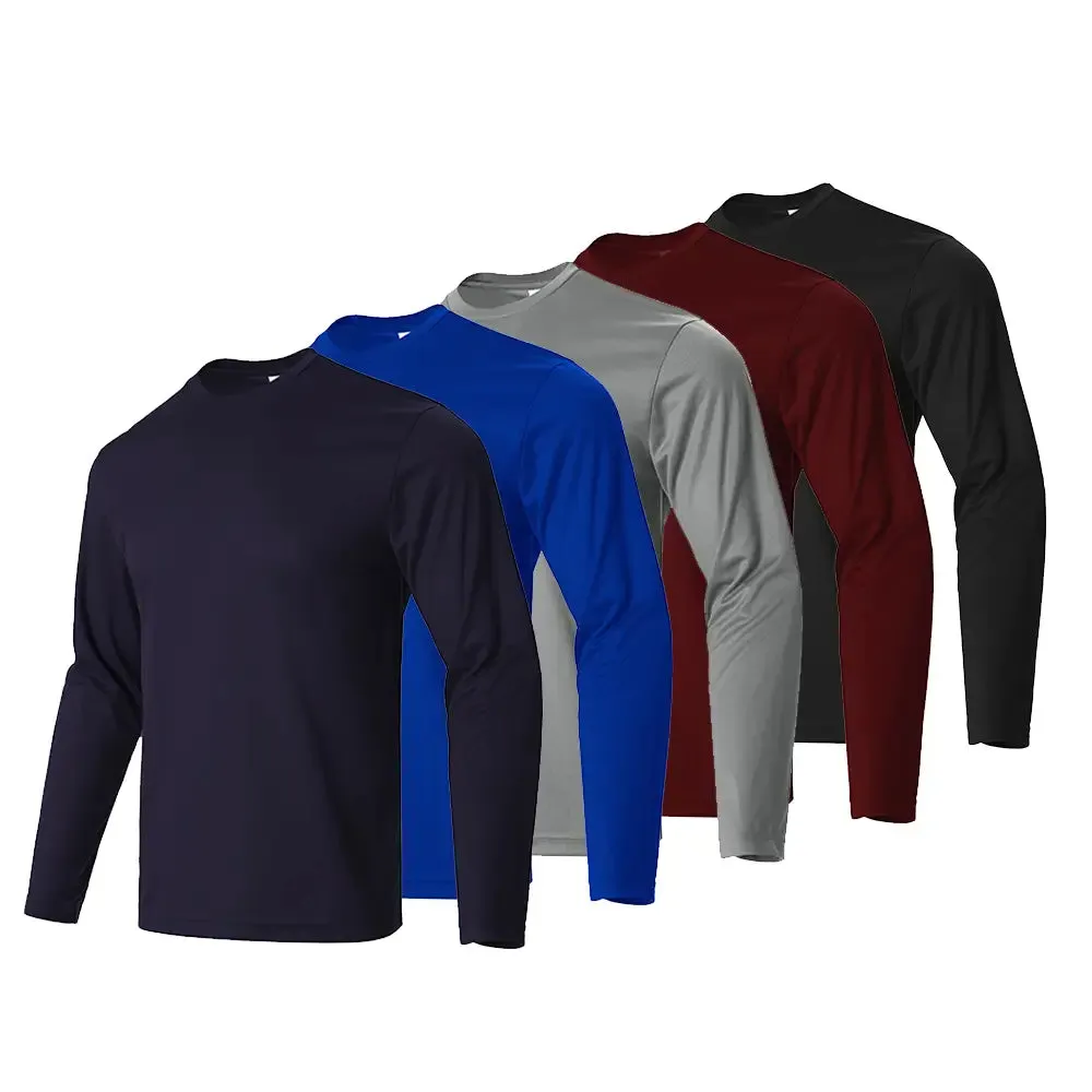 5-Pack Mens Moisture-Wicking Long Sleeve Athletic T-Shirts