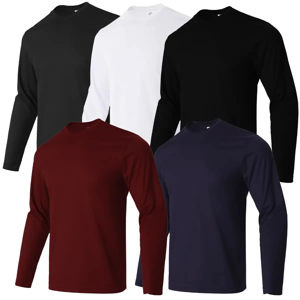 5-Pack Mens Moisture-Wicking Long Sleeve Athletic T-Shirts
