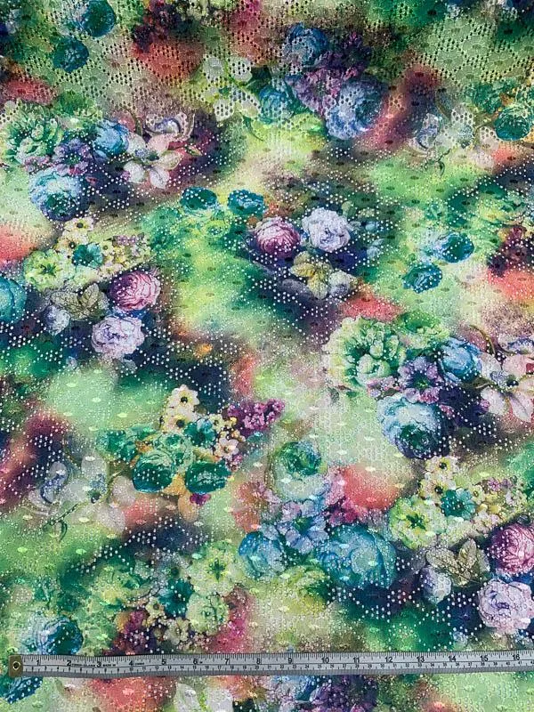 A Floral Dream Printed Embroidered Eyelet Polyester - Multicolor