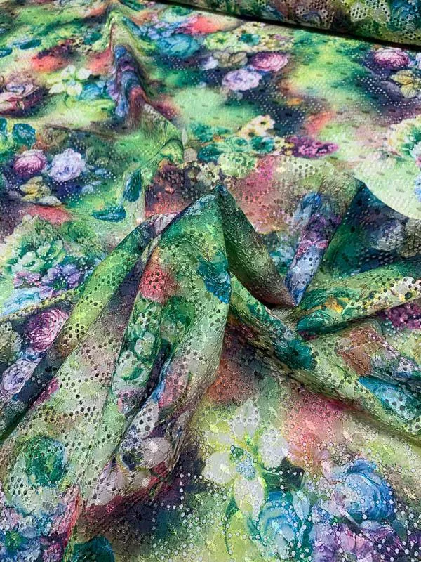 A Floral Dream Printed Embroidered Eyelet Polyester - Multicolor