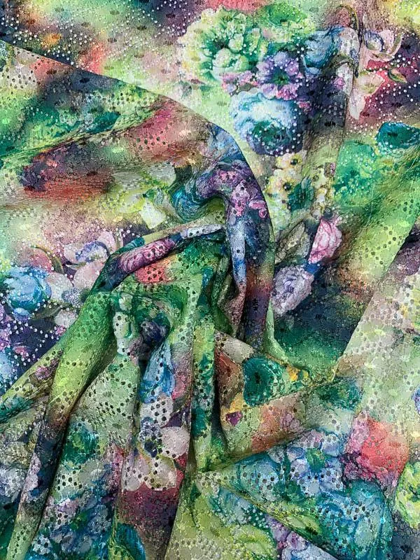 A Floral Dream Printed Embroidered Eyelet Polyester - Multicolor