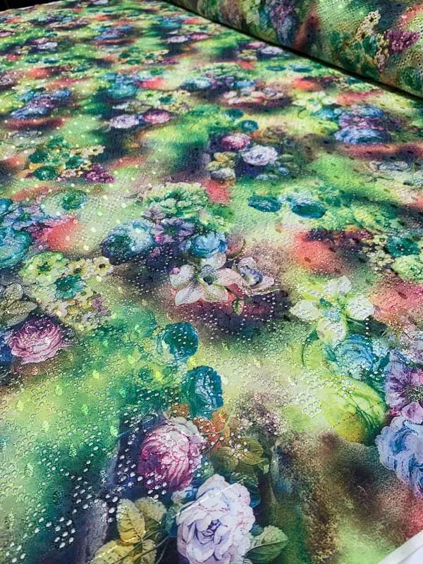 A Floral Dream Printed Embroidered Eyelet Polyester - Multicolor
