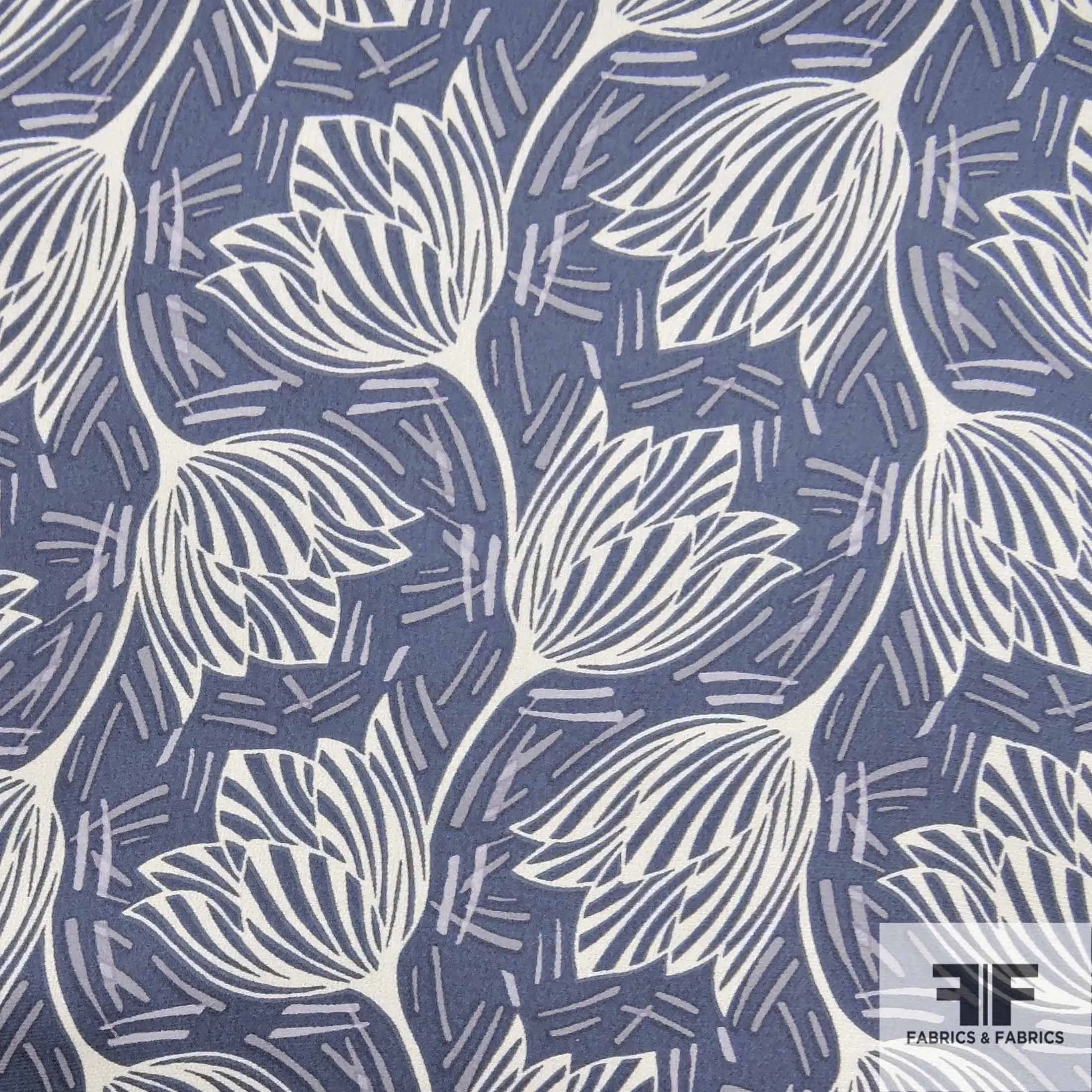Abstract Floral Printed Silk Georgette - Blue/White