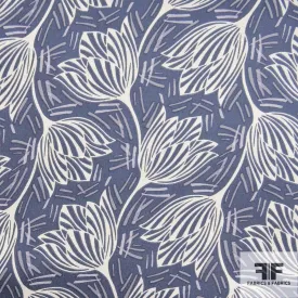 Abstract Floral Printed Silk Georgette - Blue/White