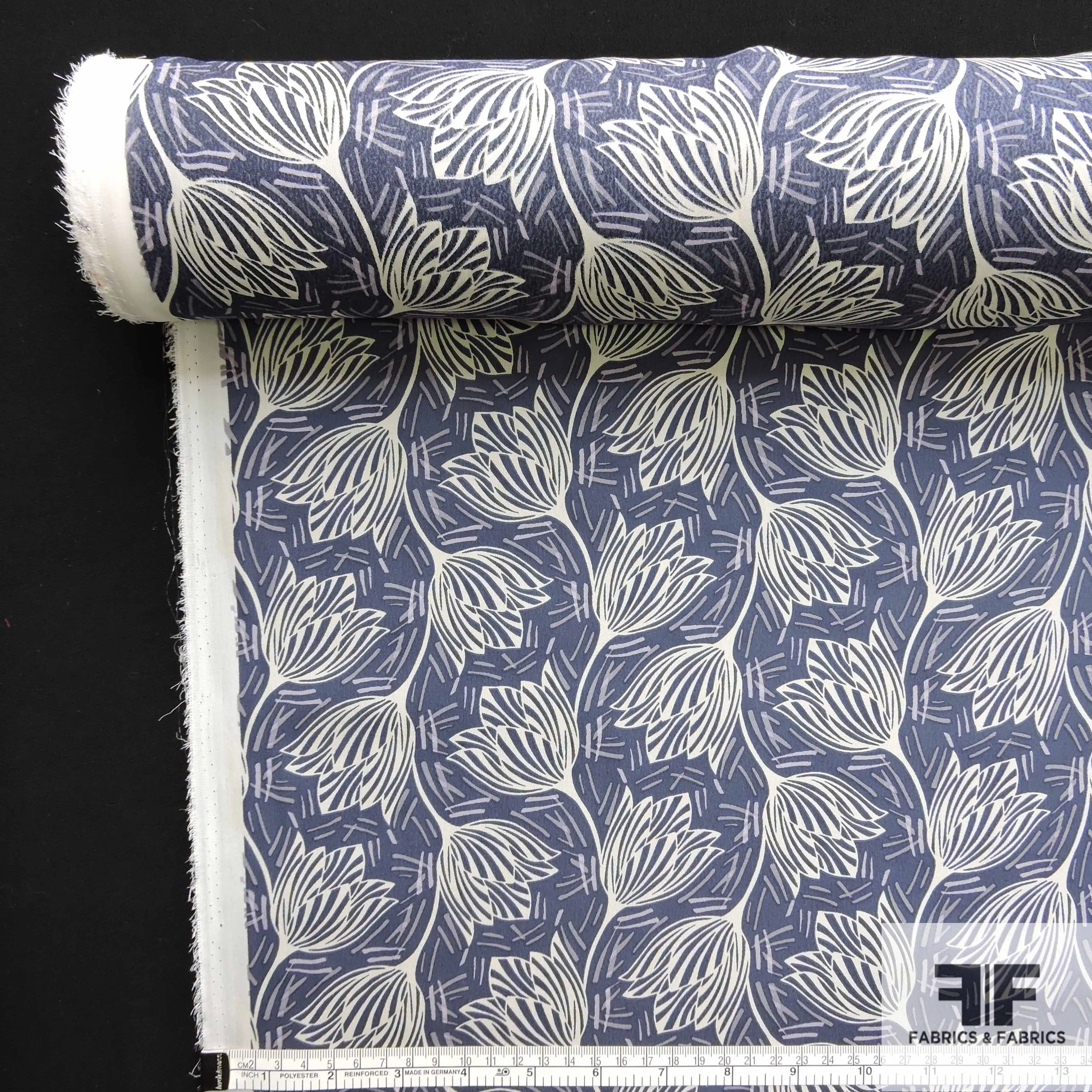 Abstract Floral Printed Silk Georgette - Blue/White