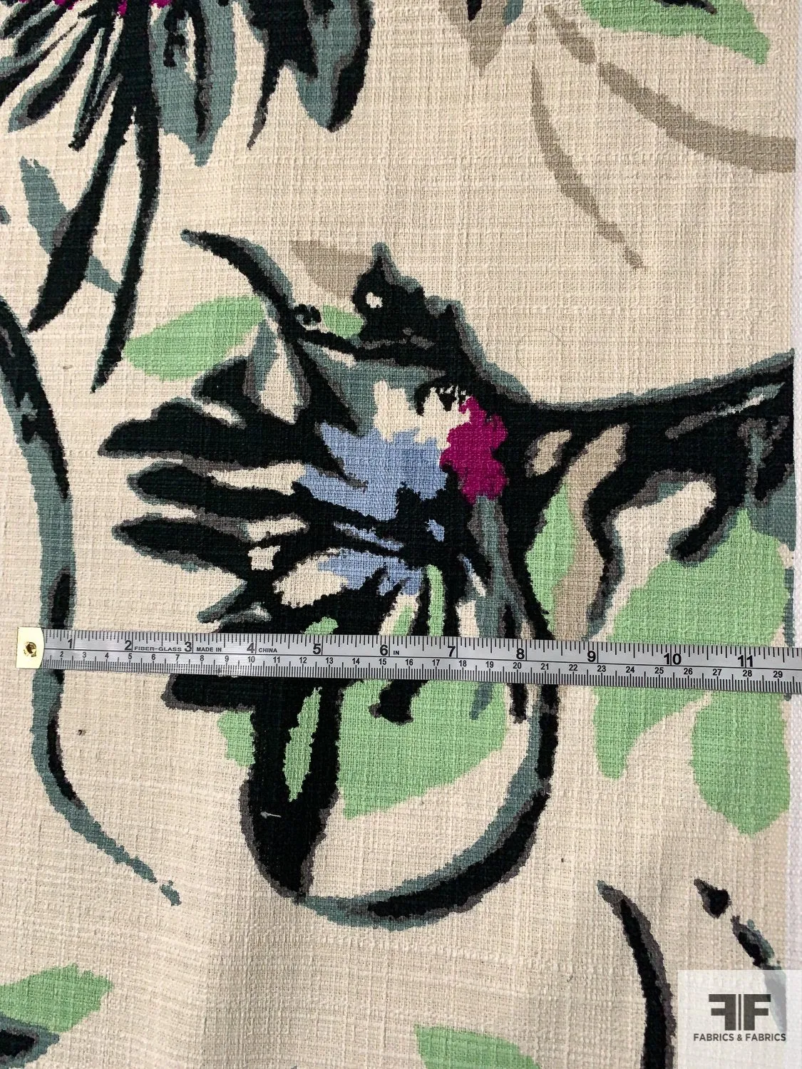 Abstract Painterly Floral Textured Linen-Weave Cotton - Cream / Black / Sky Blue / Mint / Berry / Black