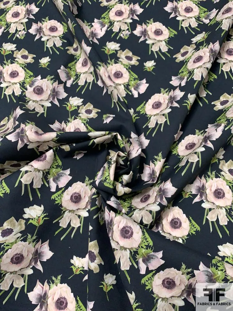Adam Lippes Signature Floral Printed Stretch Cotton Poplin - Black / Green / Off-White
