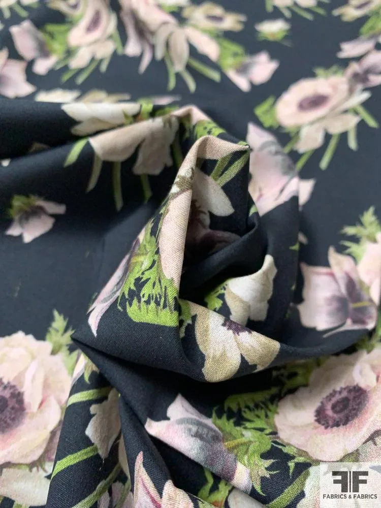 Adam Lippes Signature Floral Printed Stretch Cotton Poplin - Black / Green / Off-White