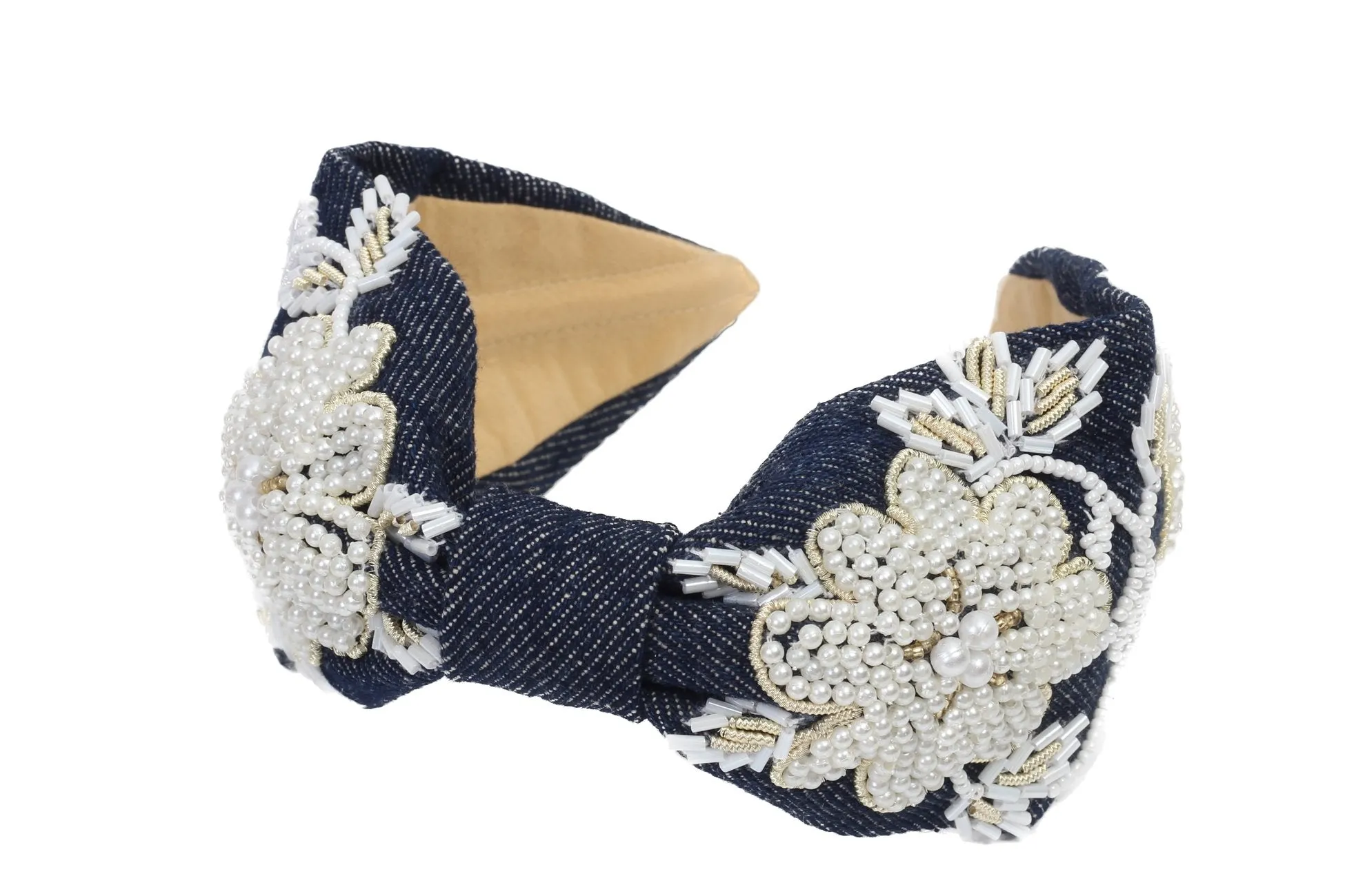 Agata Blue Bead Embroidered Women Headband