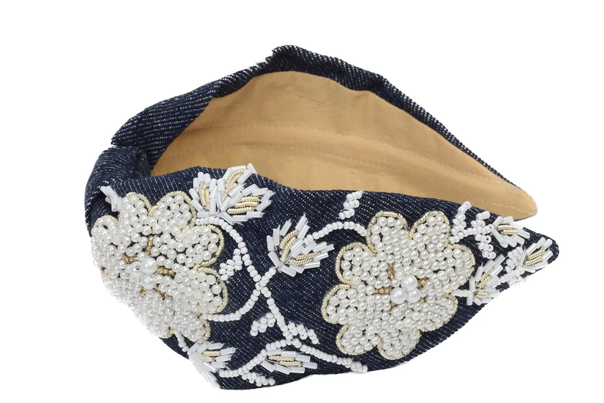 Agata Blue Bead Embroidered Women Headband