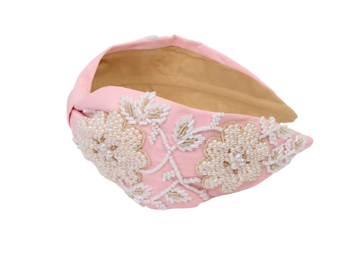 Agata Pink Bead Embroidered Women Headband